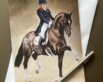Horse Art Greeting Card - Valegro and Charlotte Dujardin. Dressage blank card