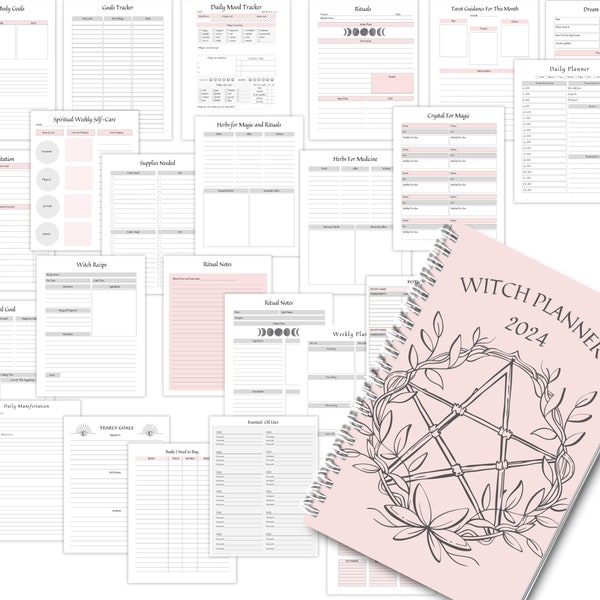 Witch Planner 2024, Ritual Calendar, Printable 121 PAGES size  A4  8.5'' x 11"