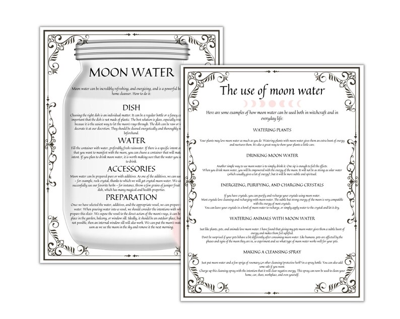 MOON WATER Recipe 6 Pages Water Blessing How to Make Moon Etsy