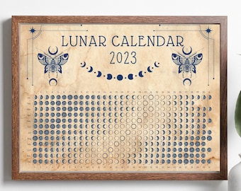 LUNAR CALENDAR 2023, Wicca Witch Moon Phase Calendar, Pagan Calendar 2023, Lunar Cycle Calendar Chart, Printable