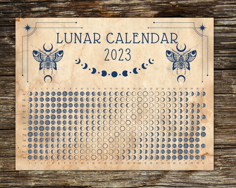 LUNAR CALENDAR 2023 Wicca Witch Moon Phase Calendar Pagan Etsy Canada