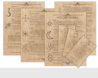 Witches Rune Bundle Rune Magic Witches Runes Meanings, Printable Grimoire Pages + Runes Witches  Cards  - 13 Cards