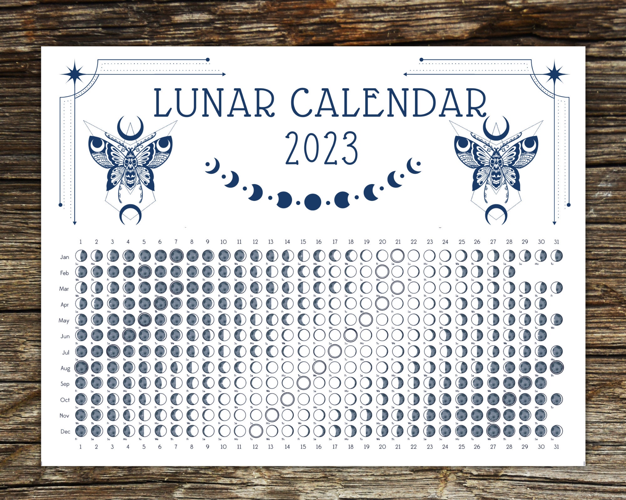 LUNAR CALENDAR 2023 Wicca Witch Moon Phase Calendar Pagan - Etsy Canada