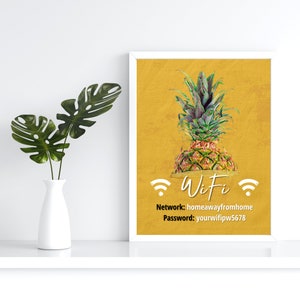 Signo de contraseña de WiFi imprimible: Alquiler de vacaciones en piña tropical
