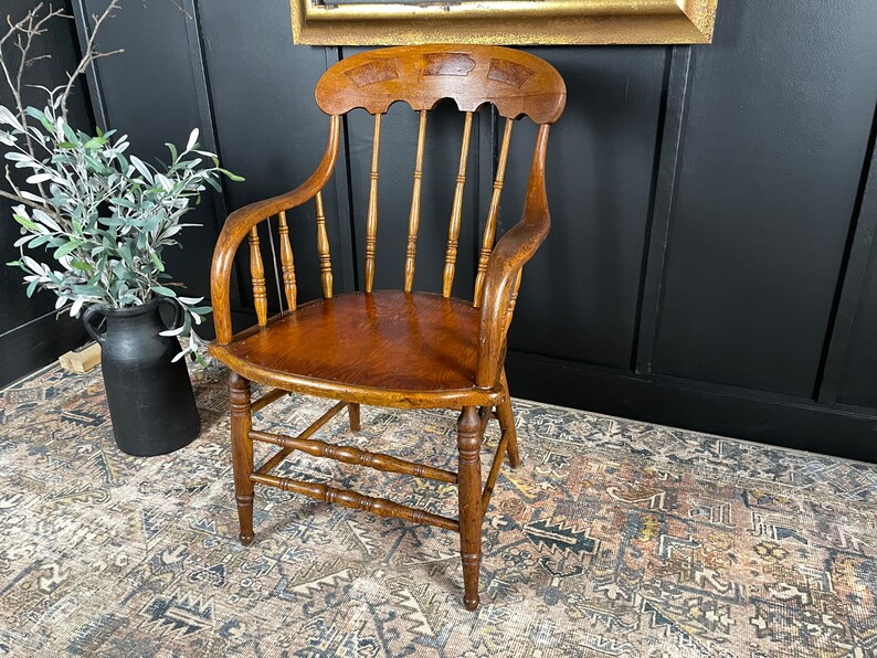 Antique Chair Captain Armchair Colonial Spindle Etsy