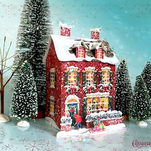 Christmas Village House - hand-drawn and printed on sturdy, durable cardboard. PRACTICAL CONCEPT: unfold, enjoy, fold, and store!