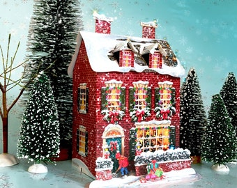 Casa del villaggio di Natale: disegnata a mano e stampata su cartone resistente e durevole. CONCETTO PRATICO apri, divertiti, piega e conserva!