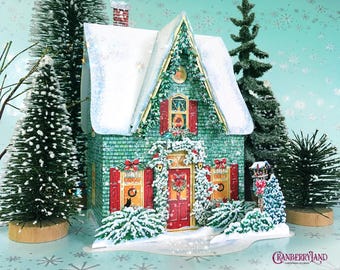 Christmas Village House - hand-drawn and printed on sturdy, durable cardboard. PRACTICAL CONCEPT: unfold, enjoy, fold, and store!