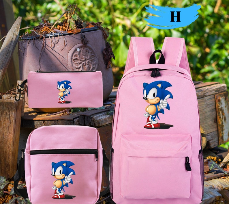 3pcs Waterproof Large Sonic Print Backpack, Kids Backpack, Vacation Bag, Sonic Backpack