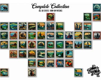 State Postage Stamp Patch | Complete Collection | All 50 State Iron-On Patches