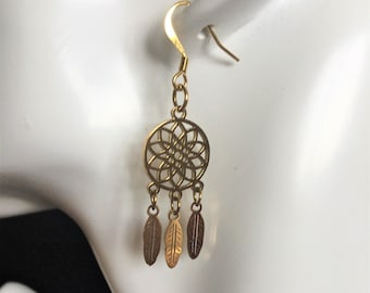 Silver or gold stainless steel dreamcatcher earrings