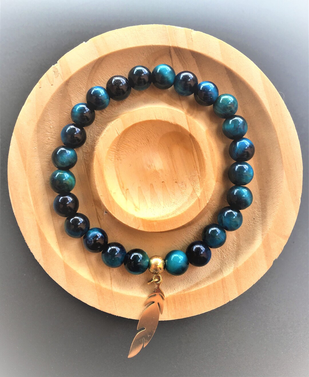 Bracelet Perles Oeil De Tigre Bleu (Oeil De Faucon) - Fait Main Sur Mesure