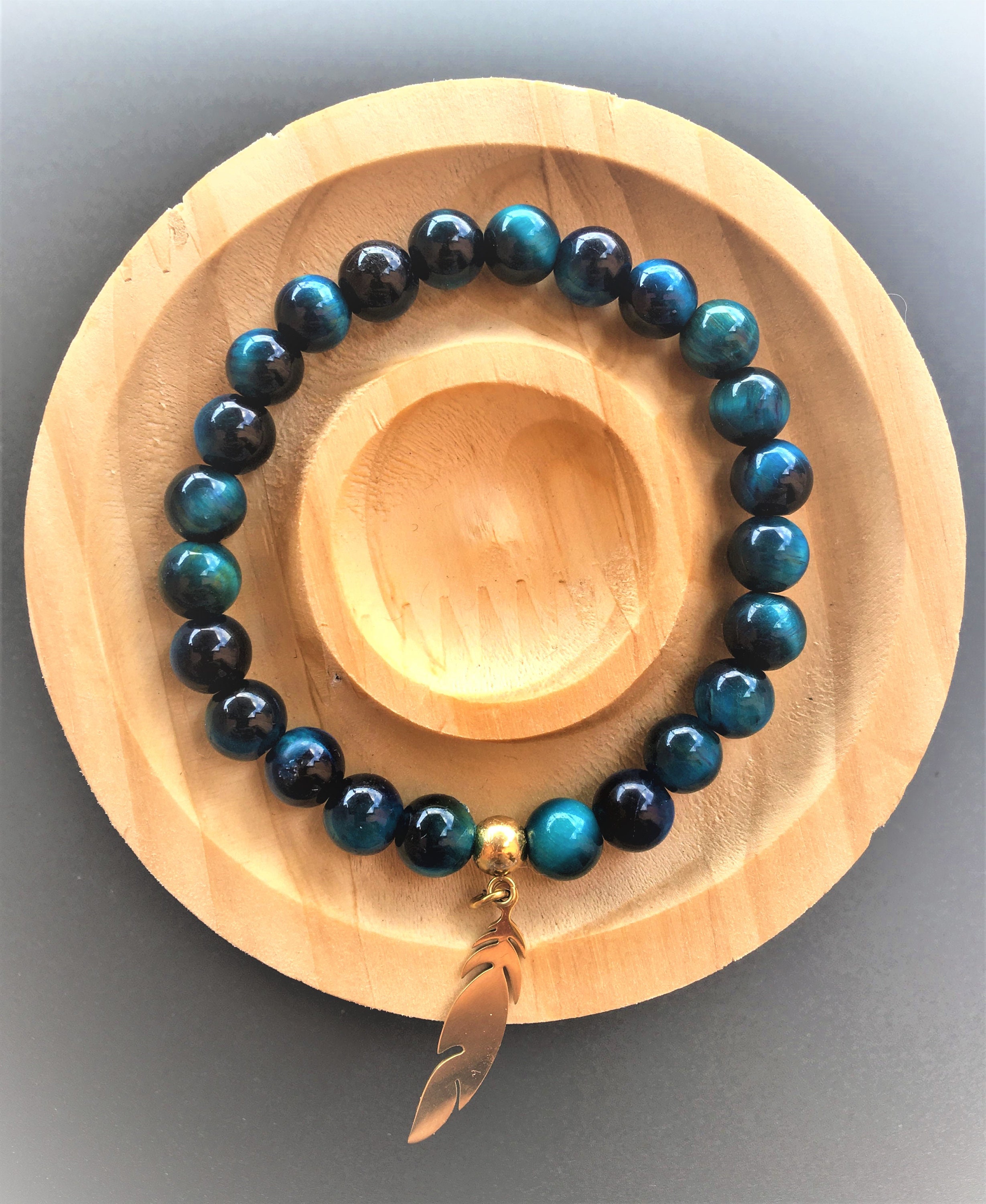 Bracelet Perles œil De Tigre Bleu (œil De Faucon) - Fait Main, Taille Sur Mesure - Neuf