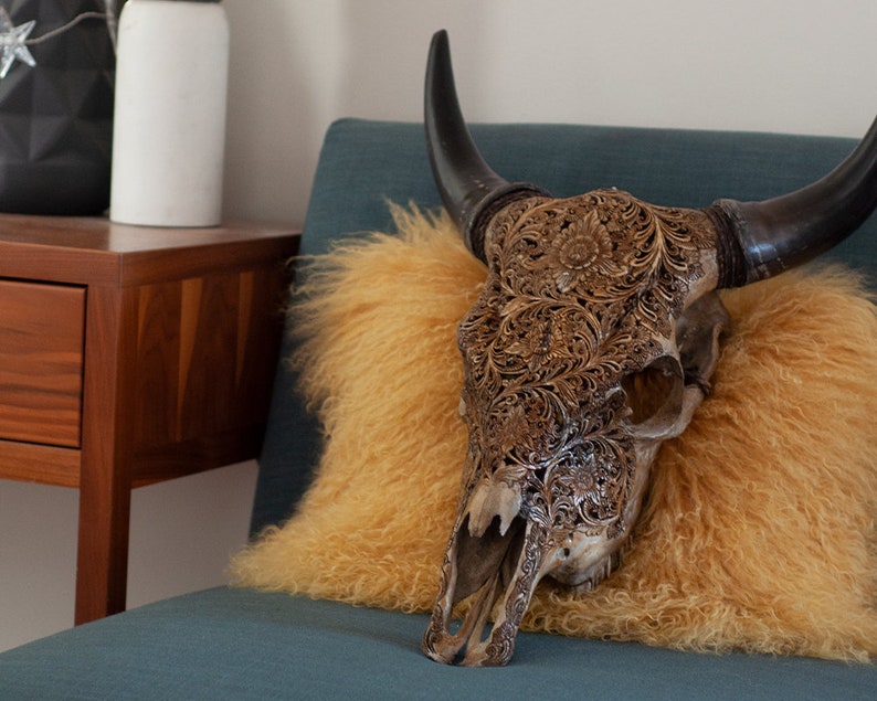 Carved Cow Skull Wall Decor Real Animal Skull With Black Etsy