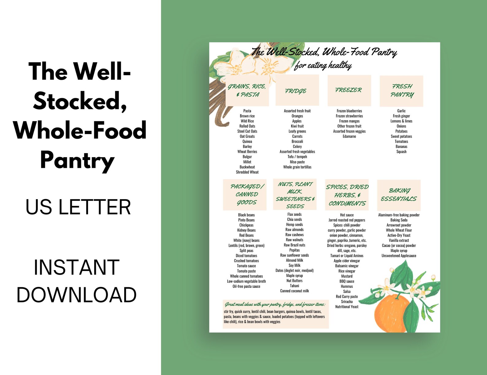 Printable: Pantry List, for Your Whole-food Kitchen - Etsy