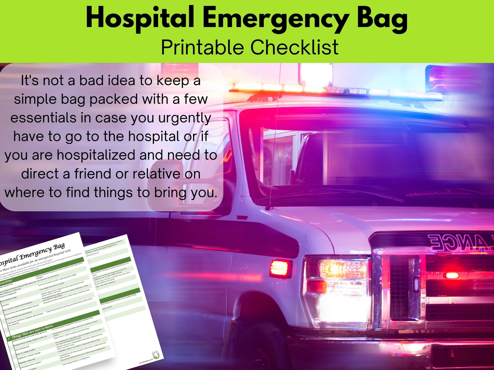 Hospital Emergency Bag Printable Checklist Etsy