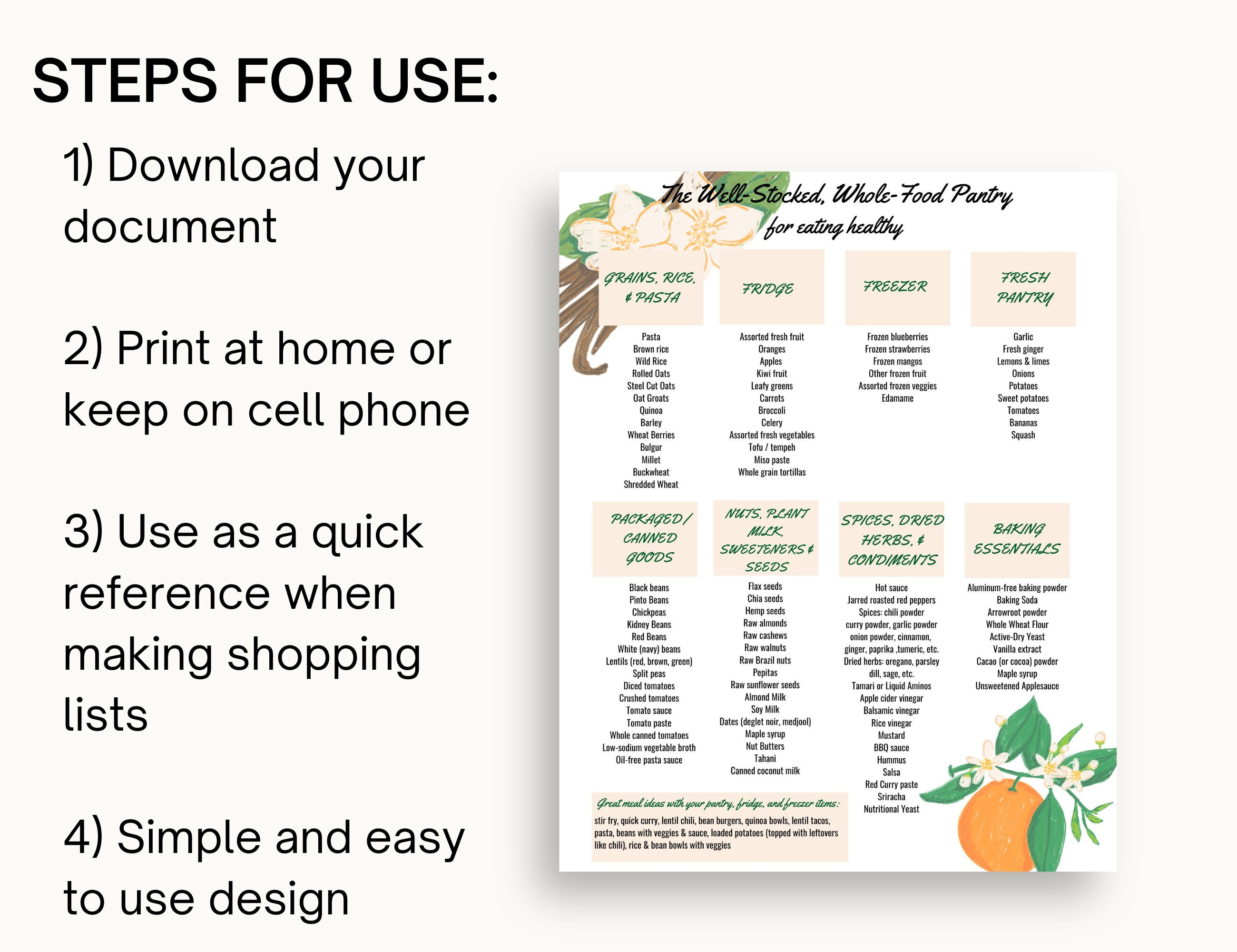 Printable: Pantry List, for Your Whole-food Kitchen - Etsy