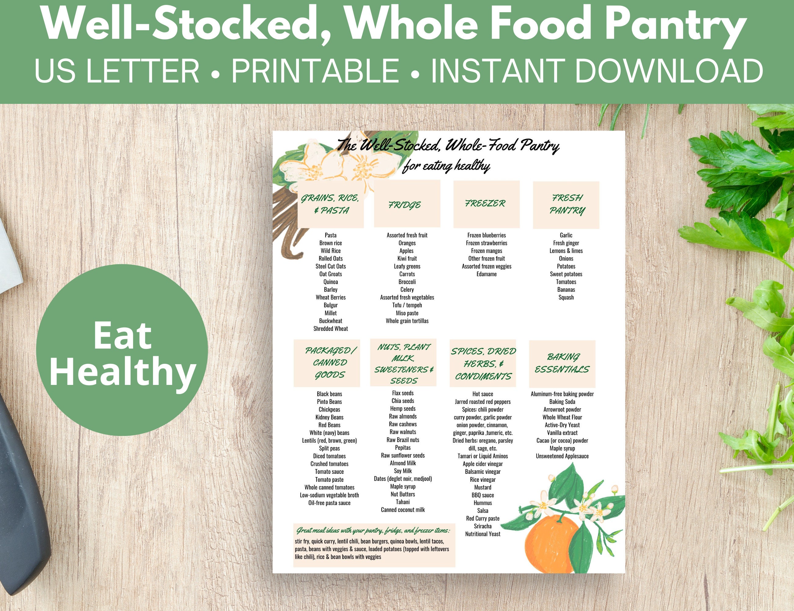 Printable: Pantry List, for Your Whole-food Kitchen - Etsy