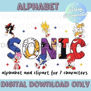 Set di alfabeto sonico, file PNG di alfabeto sonico personalizzati, set di alfabeto sonico e clipart, clipart sonico