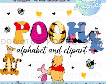 Pooh Alphabet Set, Pooh Custom Alphabet PNG files, Pooh Piglet Tigger Alphabet Set, Pooh Clipart