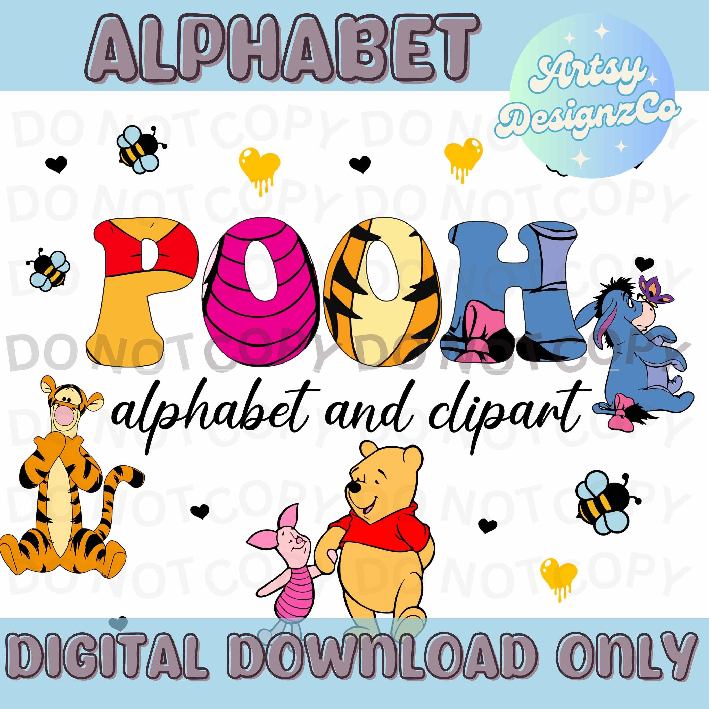 Pooh Alphabet Set, Pooh Custom Alphabet PNG Files, Pooh Piglet