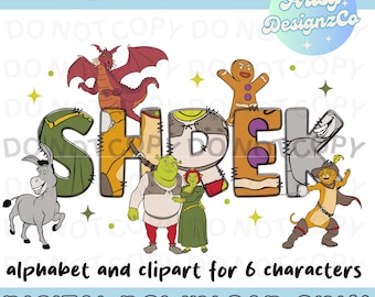 Shrek Alphabet Set, Custom Shrek Alphabet PNG files, Shrek Alphabet and Clipart Set, Shrek Clipart