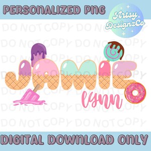 Personalized Donut Ice Cream Name PNG File, Custom Name Digital Download, Custom Name PNG files, Personalized Donut Ice Cream