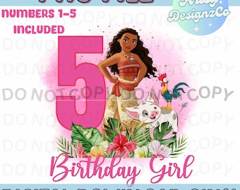 Moana Birthday Girl PNG File, Custom Moana Birthday Digital Download, Custom Moana PNG files, Moana Personalized Birthday Design