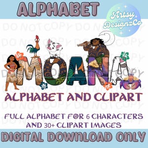Conjunto de alfabeto de Moana, archivos PNG de alfabeto personalizado de Moana, conjunto de alfabeto de Maui, imágenes prediseñadas de Moana