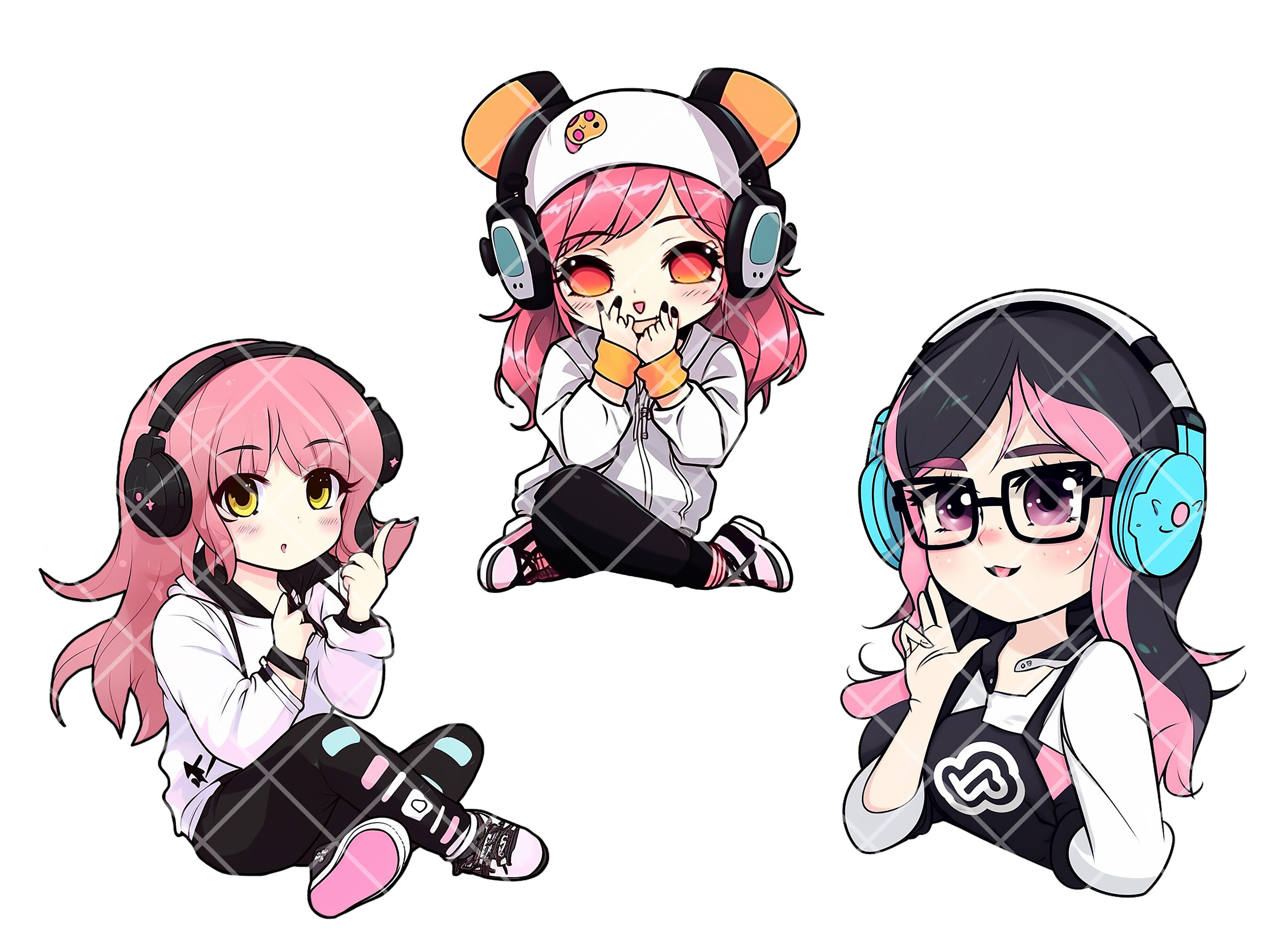 Gamer Girl Clip Art Pack 13 Cartoon & Anime Egirl Stickers Etsy