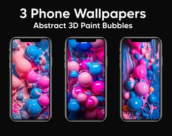 Abstract Paint Bubbles Phone Wallpaper 3 Pack - iPhone Android Achtergronden - Roze & Blauwe Kleurrijke Wallpapers Art - Instant Digitale Download