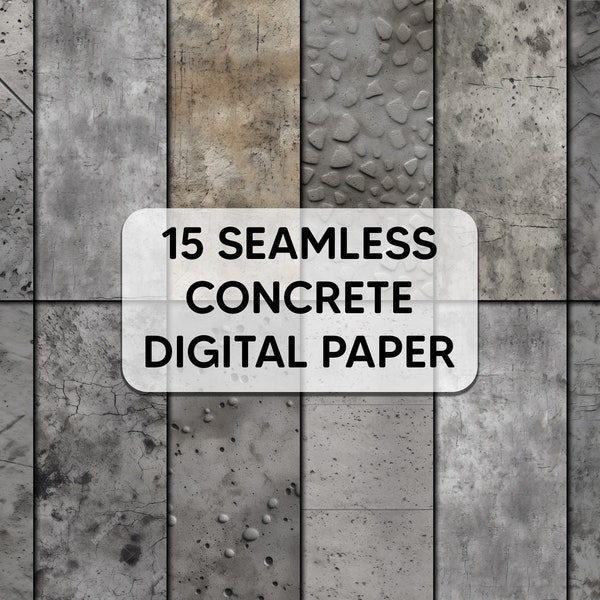 Realistic Concrete Digital Paper - 15 Seamless HD Cement Rock Wall Pattern Texture - Grunge Material Grey - Instant Download Commercial Use