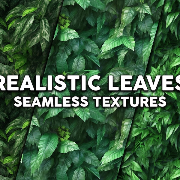 Realistic 3D Bush Leaves Digital Textures - 16 Seamless Real Photorealistic Green Leaf Bushes Patterns - Instant Download + Commercial Use