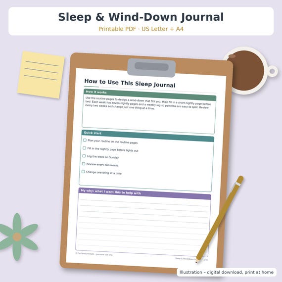 Sleep Journal Printable, ADHD Wind Down Routine and Sleep Tracker PDF, Bedtime Routine Checklist, Sleep Log, A4 + US Letter