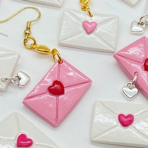 Love Letter Earrings Handmade | Polymer Clay Valentine Jewelry | Cute Envelope Earrings | Valentines Gift for Her | Romantic Gift