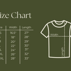 May include: Size chart for a t-shirt with measurements in inches for width and length. Sizes include XS, S, M, L, XL, XXL, and XXXL.
