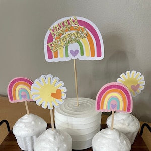 Rainbow Themed Cake and Cupcake Toppers, Rainbow Birthday Cake Topper, Rainbow Theme Birthday Decor, Rainbow Cupcake Toppers, Rainbow Party