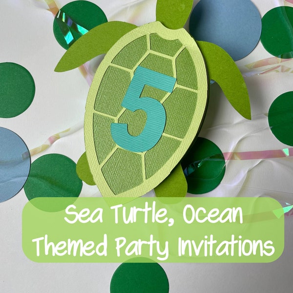 Sea Turtle Invitations, Sea Turtle, Ocean Theme Birthday Invitations, Sea Turtle, Ocean Party Invitations, Handmade Sea Turtle Invitations