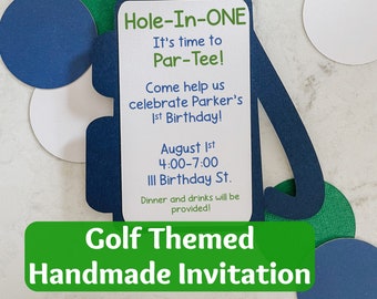 Golf Theme Birthday Invitations, Golf Theme Birthday Invitation, Custom Invitation, Hole in One Invitation, Handmade Invitations, Golf Party