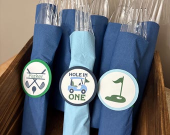 Golf Birthday Cutlery Set, Golf Birthday Party or Event Silverware Set, Golf Party Utensils and Napkin Ring, Golf Event Table Decor
