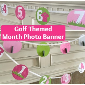 Bannière photo du mois sur le thème du golf pour fille, décorations de premier anniversaire de golf, trou d'un coup sur le thème du golf, bannière photo de golf rose, golf rose