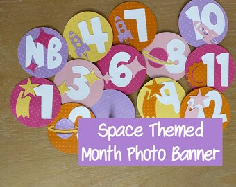 Space Themed Month Photo Banner, First Birthday Space Decorations, First Trip Around the Sun Month Photo Banner Decor, Space First Birthday