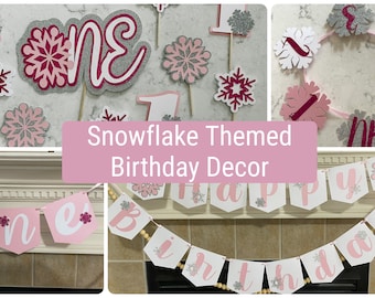 Pink Snowflake Themed Birthday Decor, Winter Onederland First Birthday Decor, Snowflake Birthday Decor, Winter Onederland First Birthday