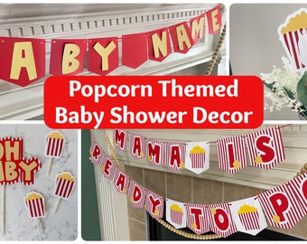 Popcorn babyshower decor, mama is klaar om te knallen babyshower decoraties, popcorn babyshower decor pack, klaar om te knallen babyshower decor