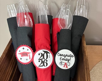 Graduation Party Cutlery Set, Graduation Party Silverware Set, Graduation Party Utensils and Napkin Ring