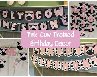 Pink Cow Themed Birthday Decorations, Holy Cow First Birthday, Holy Cow First Birthday Decorations, Pink Cow Birthday Decor, Pink Cow Party