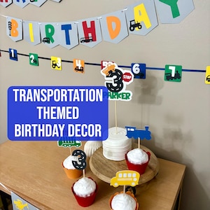 Transportation Themed Birthday Decorations, Truck Birthday Decor, Vehicle Birthday Decor Pack, Dump Truck, Firetruck, Train, School Bus