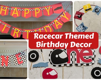 Verjaardagsdecoraties met race- en raceautothema, twee snelle verjaardagsdecor, snelle één verjaardag eerste verjaardagsdecor, raceauto verjaardagsdecor
