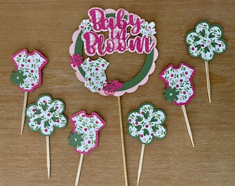 Baby in bloei taart en cupcake toppers, baby in bloei taart topper, baby in bloei cupcake toppers, baby shower decoraties, baby shower decor