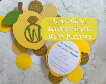 Invitaciones de despedida de soltera de limón, ella encontró su tema principal de apretón invitaciones de despedida de soltera, invitaciones de fiesta temáticas de limón, invitaciones de limón